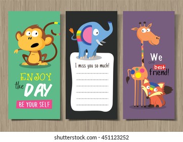 Collection of cute cards for different occasions with cute cartoon animals