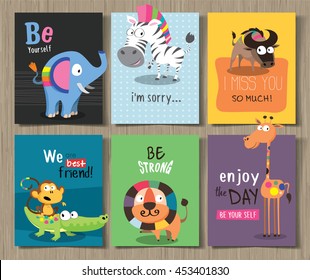 Collection of cute cards for different occasions with cute cartoon animals