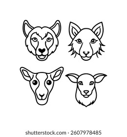 Collection of cute cartoon animal heads including dogs, cats, foxes, tigers, and bears in a fun and colorful style