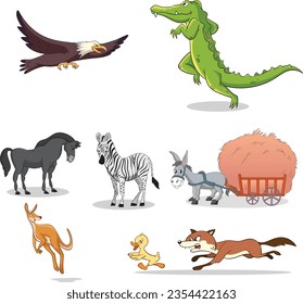 Una colección de lindos animales de dibujos animados