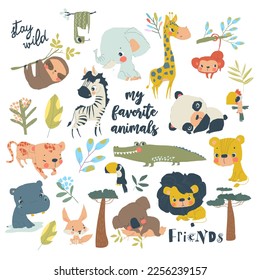 Collection of Cute Cartoon Animals from Different Continents