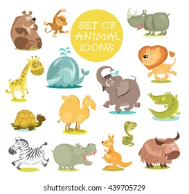 Collection of cute cartoon animals. Hand drawn. Isolated on a white background. Collection of cute cartoon animals. Hand drawn. Isolated on a white background. 