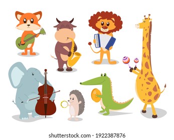 Collection of Cute Cartoon Animals Musicians Characters. Jazz musicians characters
