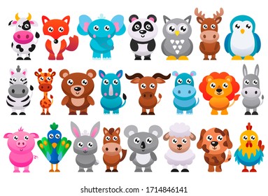 Collection of cute cartoon animals. Vector illustration.