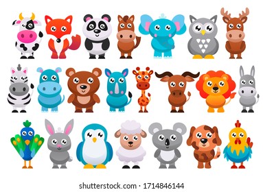 Collection of cute cartoon animals. Vector illustration.