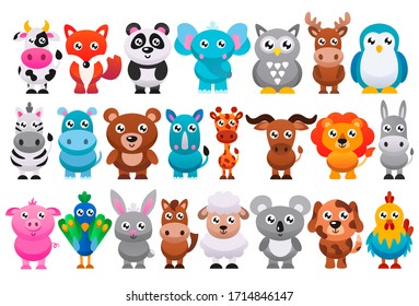 Collection of cute cartoon animals. Vector illustration.