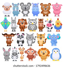 Collection of cute cartoon animals. Vector illustration.