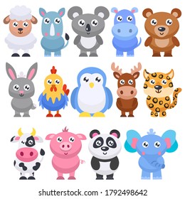 Collection of cute cartoon animals. Vector illustration.
