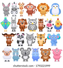 Collection of cute cartoon animals. Vector illustration.