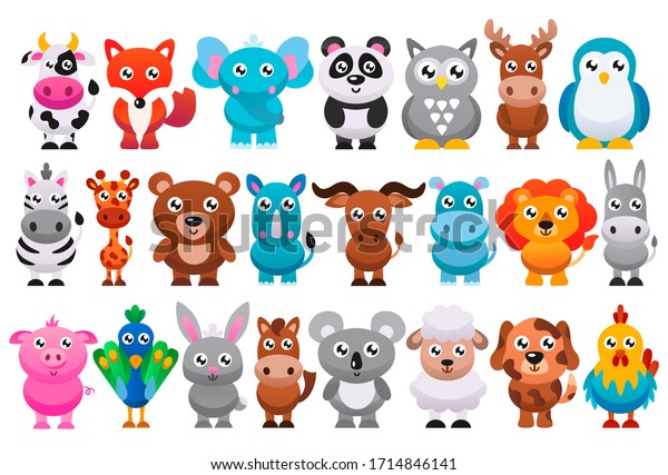 Collection Cute Cartoon Animals Vector Illustration Stock Vector ...