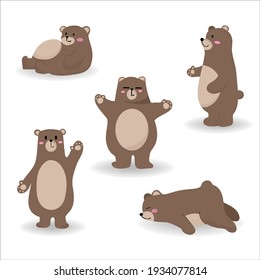 collection of cute cartoon bear in different posture.