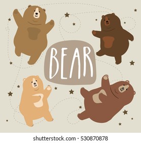 Collection of cute cartoon bear different emotions vector illustration.