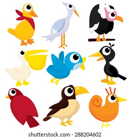 A collection of cute cartoon birds vector illustration.