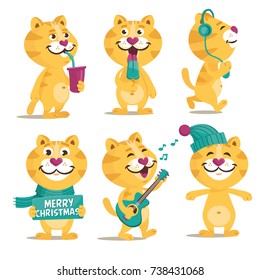 Collection of cute cartoon cat. Kitty Everyday Activities Set