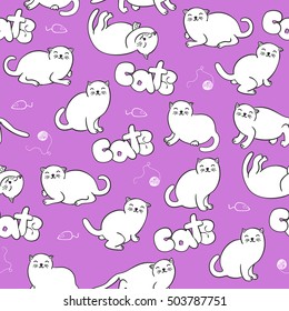 Collection of cute cartoon cats.Set of six funny kittens.Vector seamless pattern