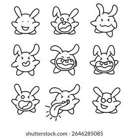 A collection of cute cartoon characters displaying different facial expressions, including happiness, anger, and cheekiness. These playful figures have large ears and are drawn in a simplistic style.