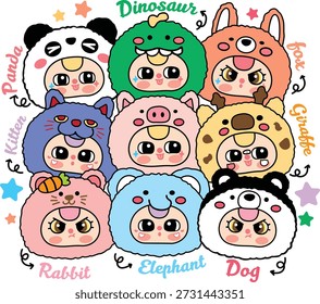 A collection of cute cartoon characters, seemingly featuring the popular 