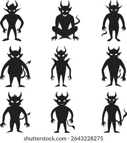 Collection of Cute Cartoon Devil Silhouettes