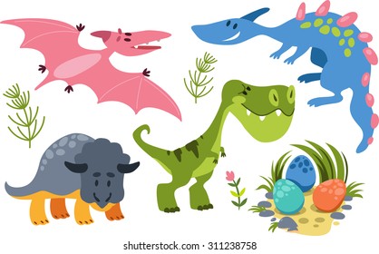 Collection of Cute Cartoon Dinosaurs 1. Simple, isolated on white background