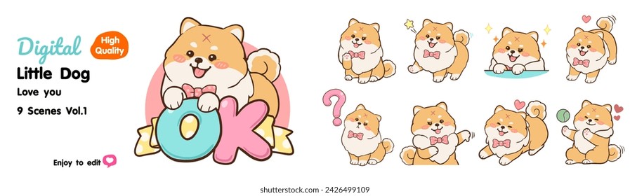 Collection of cute cartoon dogs love you