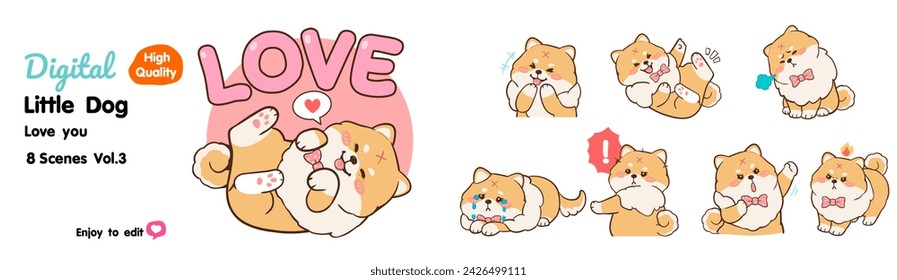 Collection of cute cartoon dogs love you