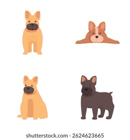 Collection of cute cartoon dogs in various playful and cheerful poses, isolated on white background. Perfect artwork for digital drawing and creative projects