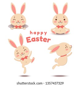 Collection of cute cartoon Easter bunnies. Vector illustration.