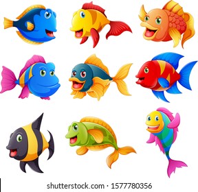 collection of cute cartoon fish
