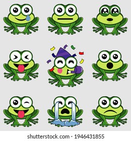 
a collection of cute cartoon frog emoji vectors with lots of facial expressions suitable for printed as stickers or more