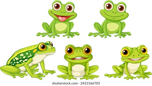 Collection of cute cartoon frogs in various poses