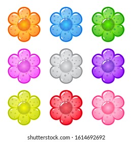 Collection Cute cartoon glossy shape flowers with jelly in different colors.