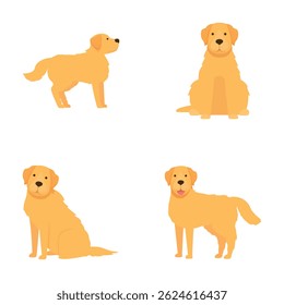 Collection of cute cartoon golden retrievers in different postures on a white background