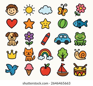 Collection of cute cartoon icons for children s education and play