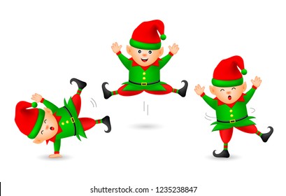 Collection of cute cartoon little elf. Merry Christmas and Happy New Year. Illustration isolated on white background.