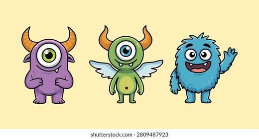 Collection of cute cartoon monsters
