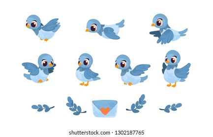 Collection of cute cartoon pigeons