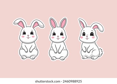 collection of cute cartoon rabbit stickers