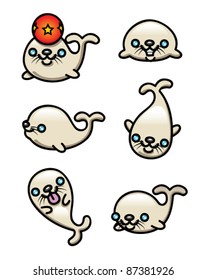 A collection of cute cartoon seals.
