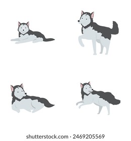 Collection of cute cartoon siberian husky illustrations in different playful positions