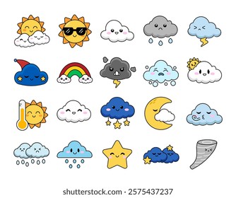 The collection of cute cartoon weather illustrations in doodle style is great for use in various design needs such as social media, posters, flyers, web, banners, applications, and so on.