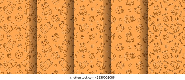 Collection of cute cat abstract seamless pattern, cute cat pattern design for print