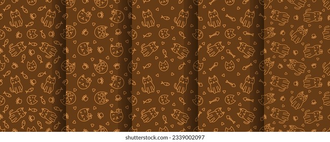 Collection of cute cat abstract seamless pattern, cute cat pattern design for print