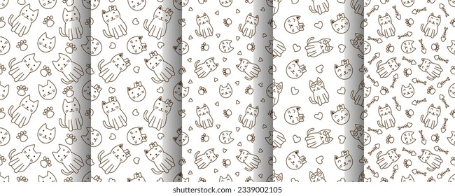 Collection of cute cat abstract seamless pattern, cute cat pattern design for print