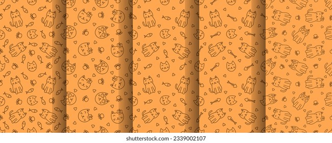 Collection of cute cat abstract seamless pattern, cute cat pattern design for print