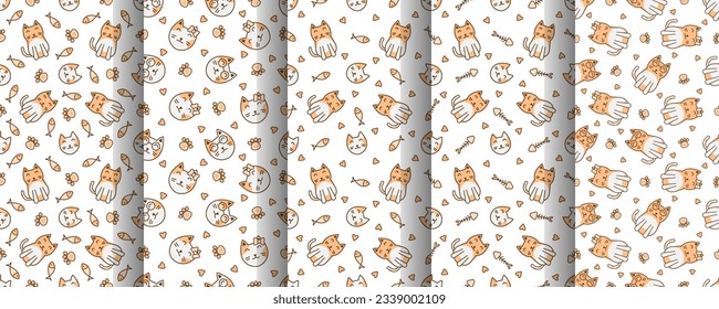 Colección de lindo gato patrón abstracto sin costuras, diseño de patrones de gato lindo para impresión