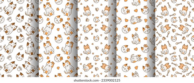Collection of cute cat abstract seamless pattern, cute cat pattern design for print
