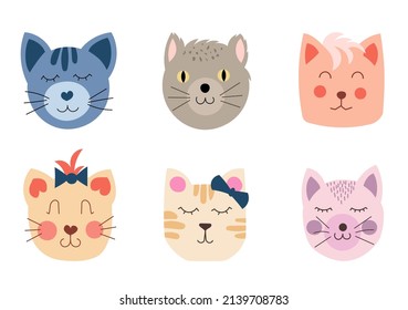 Collection cute cat. Hand draw vector illustration 