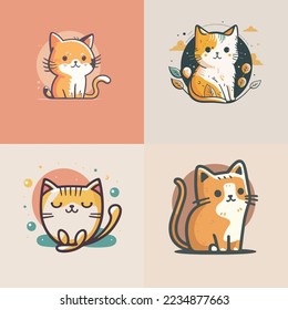 collection cute cat head cartoon logo mascot vector illustration for pet shop animal care design 