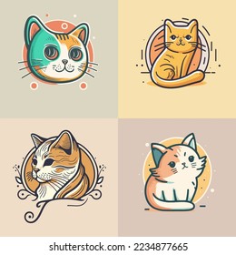 colección lindo gato cabeza de dibujos animados logotipo mascota ilustración vectorial para tienda de mascotas diseño de cuidado animal 