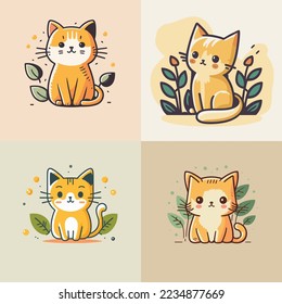 collection cute cat head cartoon logo mascot vector illustration for pet shop animal care design 